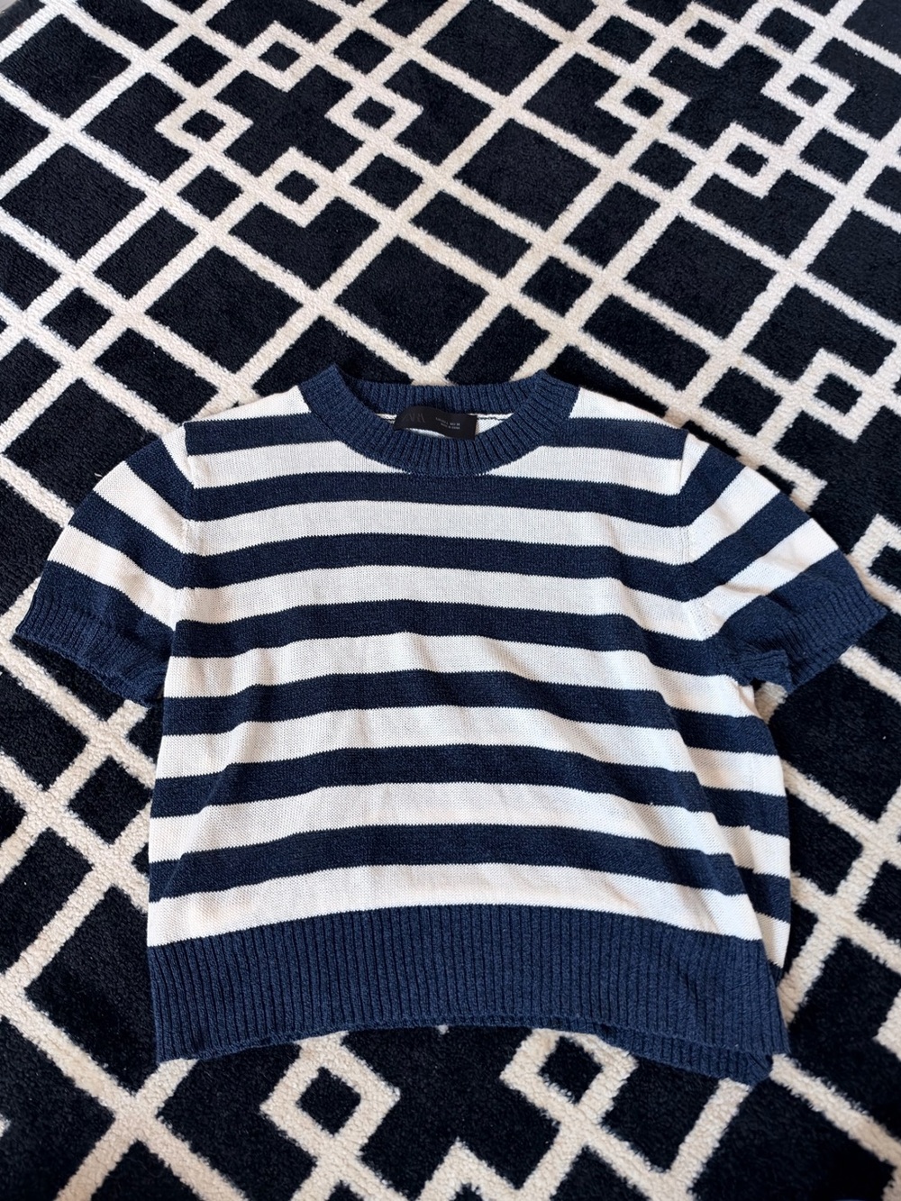 Zara Navy & White Striped Knit Top – Large